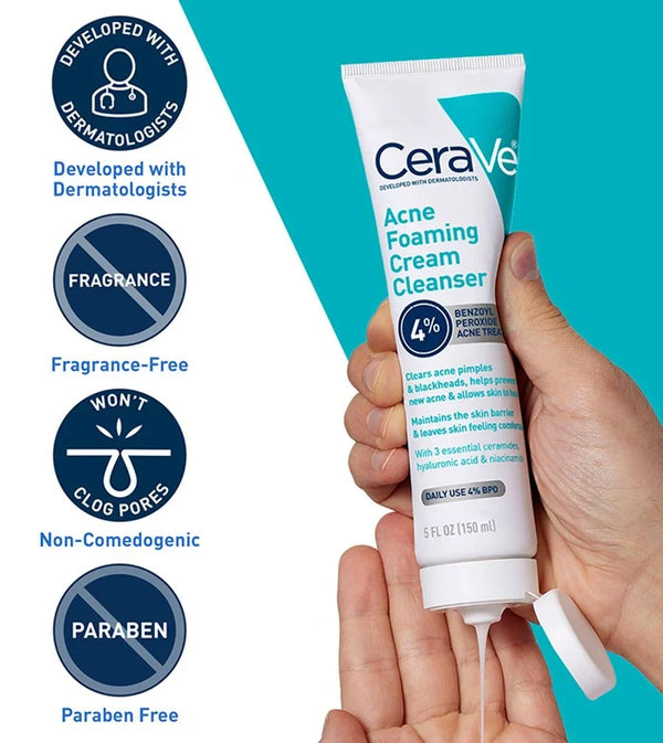 CeraVe Acne Foaming Cream Cleanser 150ml – 4% Benzoyl Peroxide