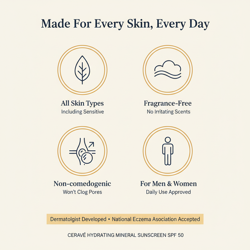 CeraVe Mineral Sunscreen — Skin Type Suitability Graphic
